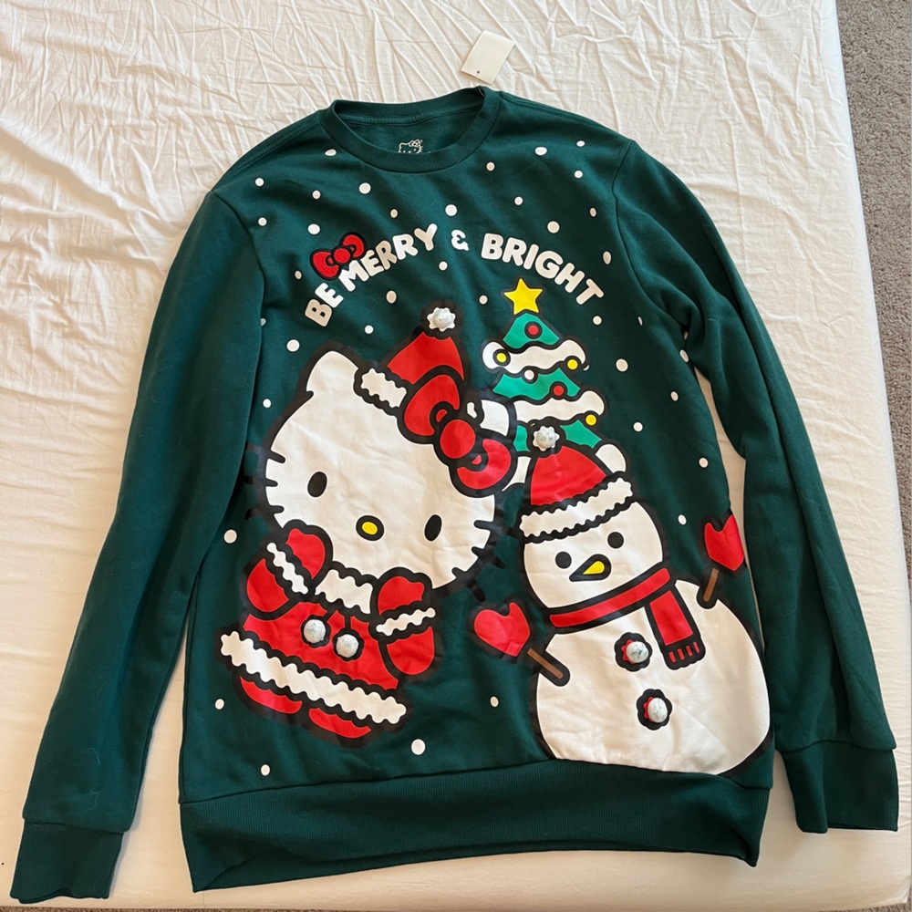 NWT Men’s Green Hello Kitty Christmas Holiday Sweatshirt